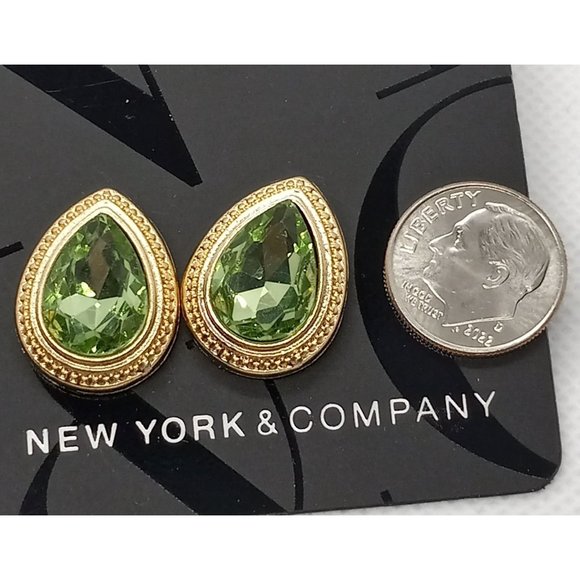 New York & Company Peridot Color Tear Drop Gold Tone Post Earrings NEW - Picture 4 of 5